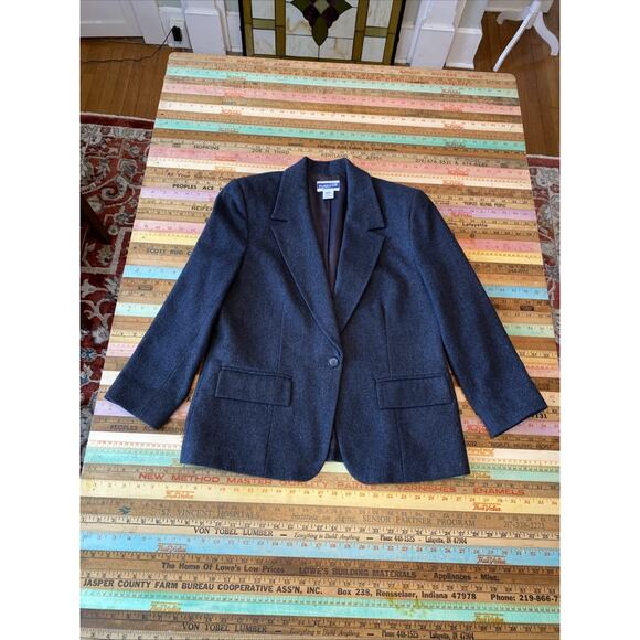 Pendleton Sz 10 Petite 100% Virgin Wool Classic Gray One Button Women's Blazer - Picture 6 of 16